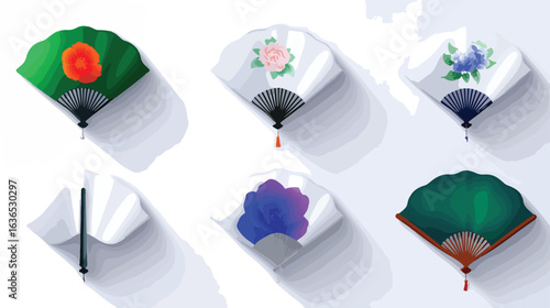 Floral decorated hand fans