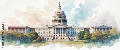 Historic capitol building tour washington d.C. Digital artwork vibrant landscape aerial perspective government heritage