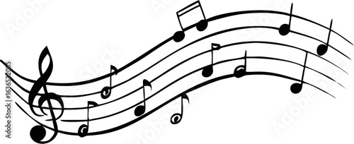 Elegant Swirling Musical Notes Treble Clef Design: Abstract Vector Illustration