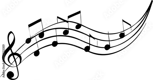 Elegant Musical Notes Treble Clef Staff Flowing Design, Abstract Music Background