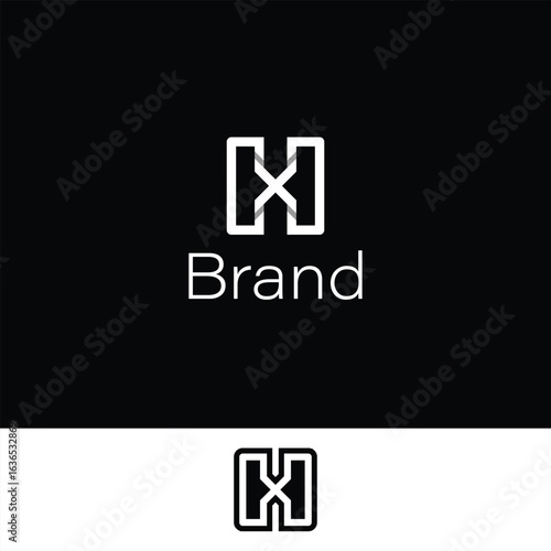 Modern and Elegant Letter XH or HX Square Monogram with black and white background. 