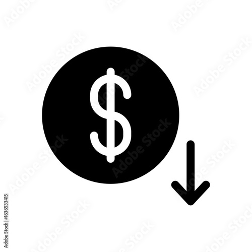 cost reduction black icon symbol sign vector, vector illustration