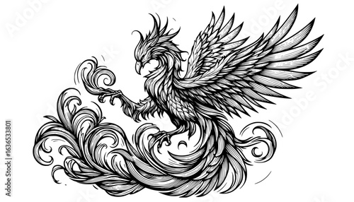 black and white phoenix tattoo design