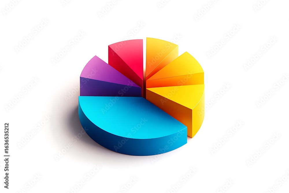 Obraz premium Vibrant 3D pie chart showcasing data segments with colorful, modern appeal for business analysis