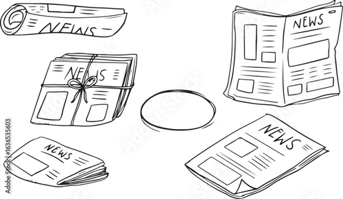 Newspaper Doodle Illustration – Press, News, Article, Hand Drawn Media Icons