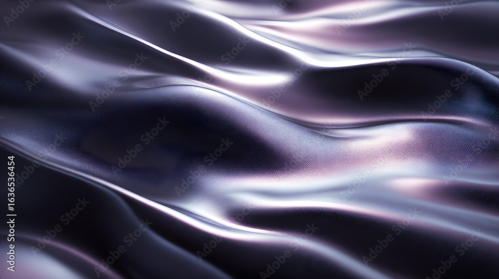 Fototapeta premium Abstract Flowing Waves of Dark Purple and Blue Fabric with Shiny Metallic Sheen and Textured Surface