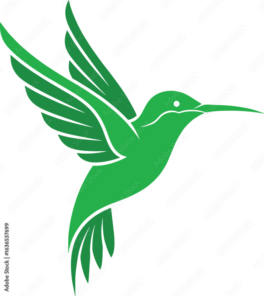 Obraz premium Green Hummingbird Stylized Flying Bird Logo