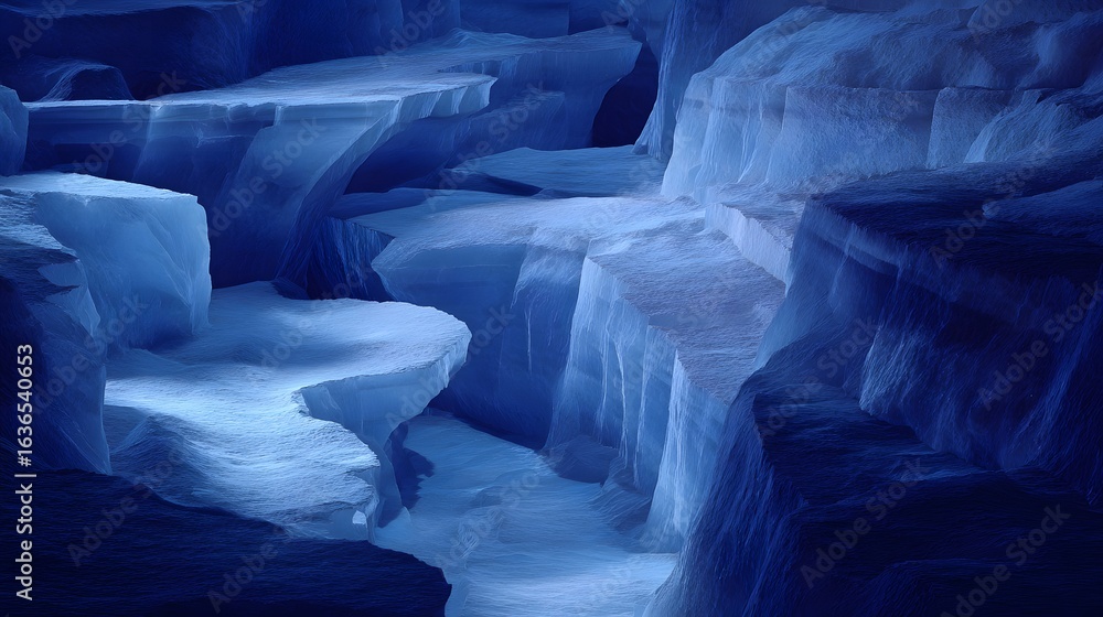 Fototapeta premium Glacial formations in a cave of blue ice.