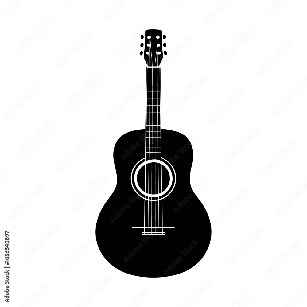 Obraz premium Acoustic guitar silhouette on white background