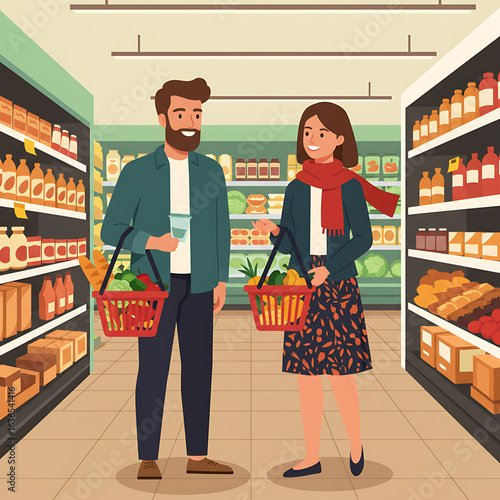 mother and daughter in supermarket