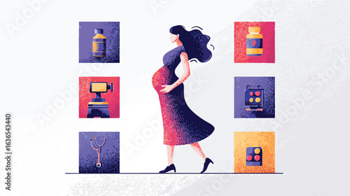 Pregnant woman walking abstract illustration