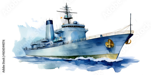 water color Warship on isolated background 