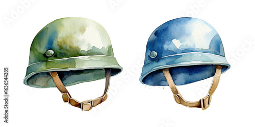 water color military helmet on isolated background 