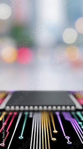 Abstract Neon Circuit Board Background with Glowing Lines