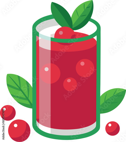 Refreshing cranberry juice with mint on white background
