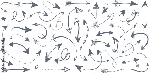 Collection of hand drawn sketch arrows in various styles and directions drawing illustration
