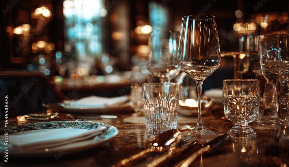 Fototapeta premium Elegant Dinner Table Setting in Luxurious Restaurant