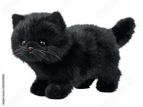 PNG of A cute black plush kitten toy with big eyes, perfect for kids and cat lovers alike, showcasing its soft, furry texture. - on Transparent or White BG