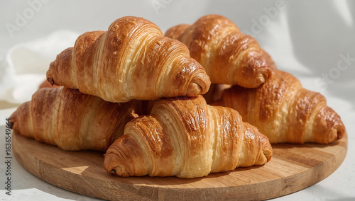 Wallpaper Mural Photo of close up of a stack of golden brown croissants on a wooden board for a delicious breakfast Torontodigital.ca