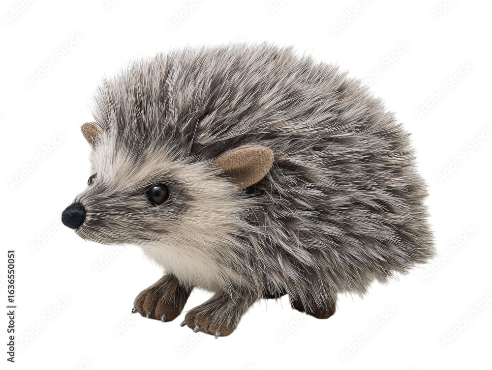 Fototapeta premium PNG of A realistic plush hedgehog, showcasing its textured fur and adorable features, perfect for cuddling or as a decorative item. - on Transparent or White BG