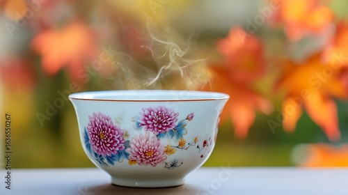 Confucius Birthday Memorial for Cultural Exchange: International Dialogue Through Traditional Chinese Tea Culture featuring porcelain teacup with chrysanthemum blossoms floating