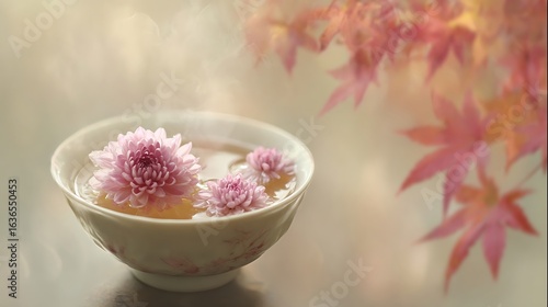 Confucius Birthday Memorial for Cultural Exchange: International Dialogue Through Traditional Chinese Tea Culture featuring porcelain teacup with chrysanthemum blossoms floating