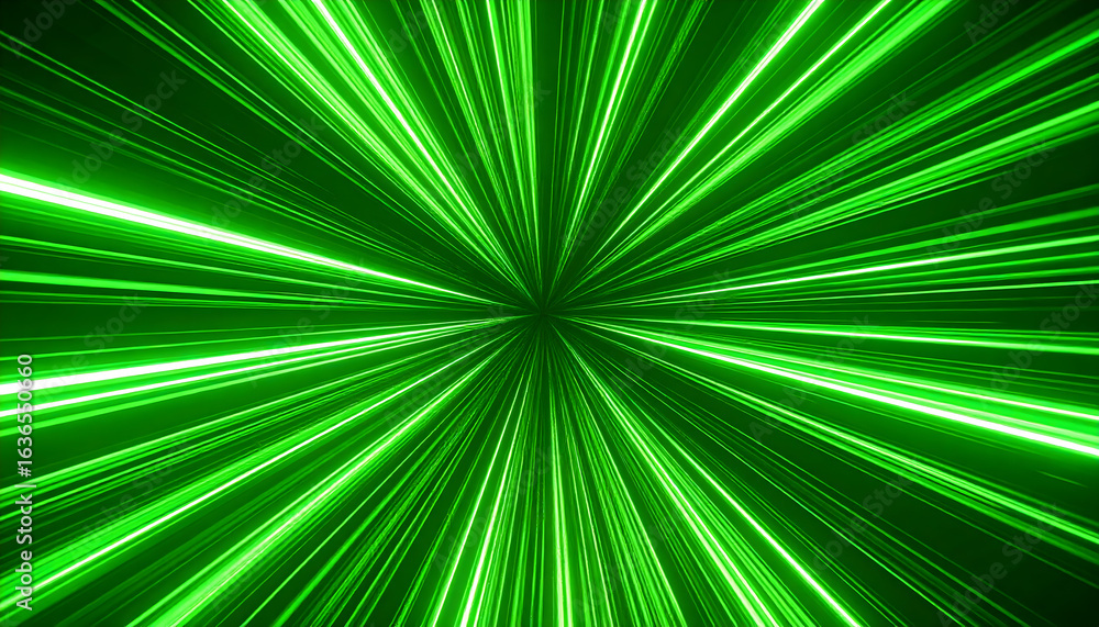 Fototapeta premium Dynamic Explosion of Green Light Beams Radiating in a Futuristic Abstract Background