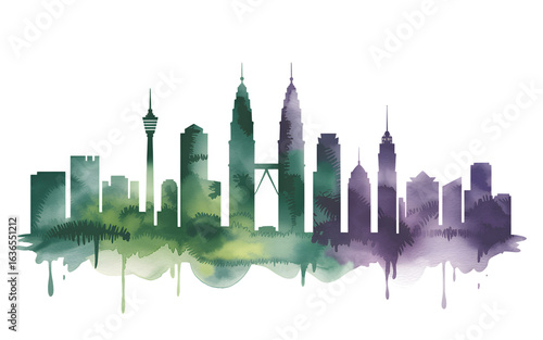 Photography Kuala lumpur skyline watercolor silhouette isolated on transparent background