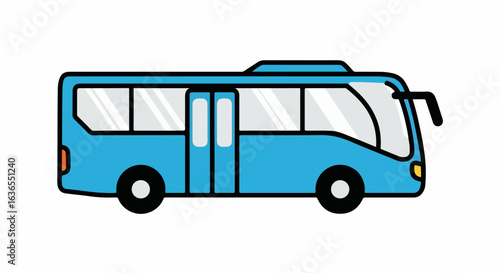 Simple blue cartoon bus illustration with bold black outlines. Side view of a public transport vehicle.