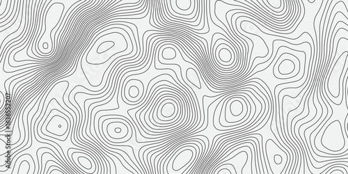 Abstract topographic contour map background with smooth grey elevation lines on white surface. Minimalist geographic pattern perfect for design, presentation, or architectural texture.