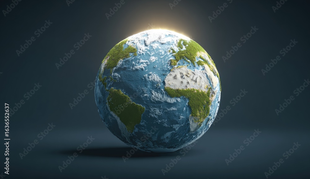 Fototapeta premium Illuminated Earth globe, sustainability concept, dark background, environmental awareness campaign