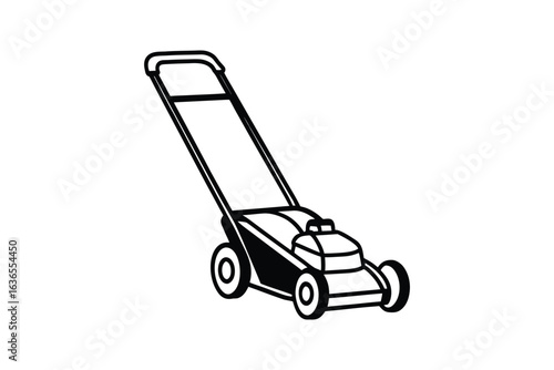 Simple Black and White Lawn Mower Illustration Lawn Care Equipment Gardening Tool Distinctive Silhouette Style Isolated on White Background silhouette
