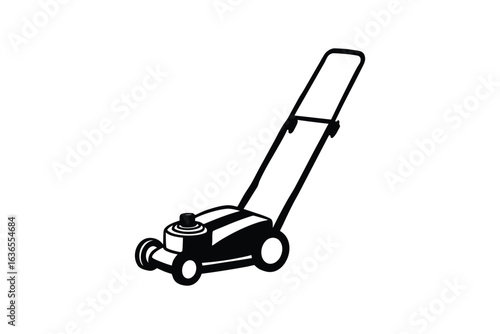 Simple Black and White Lawn Mower Illustration in Silhouette Style silhouette