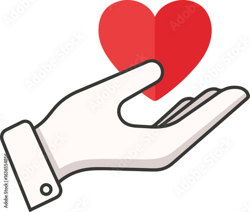 Hand offering a heart, a symbol of love and charity