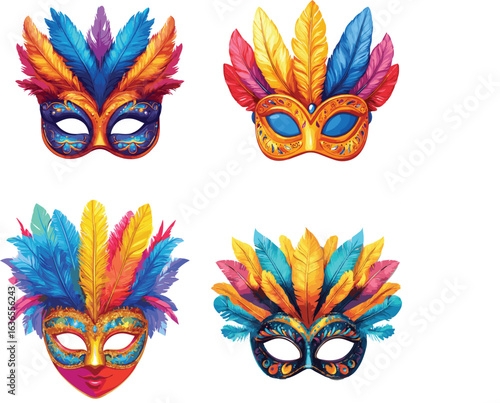 2D_cartoon_illustration_of_a_colorful_Mardi_Gras_m, Carnival mask isolated on white