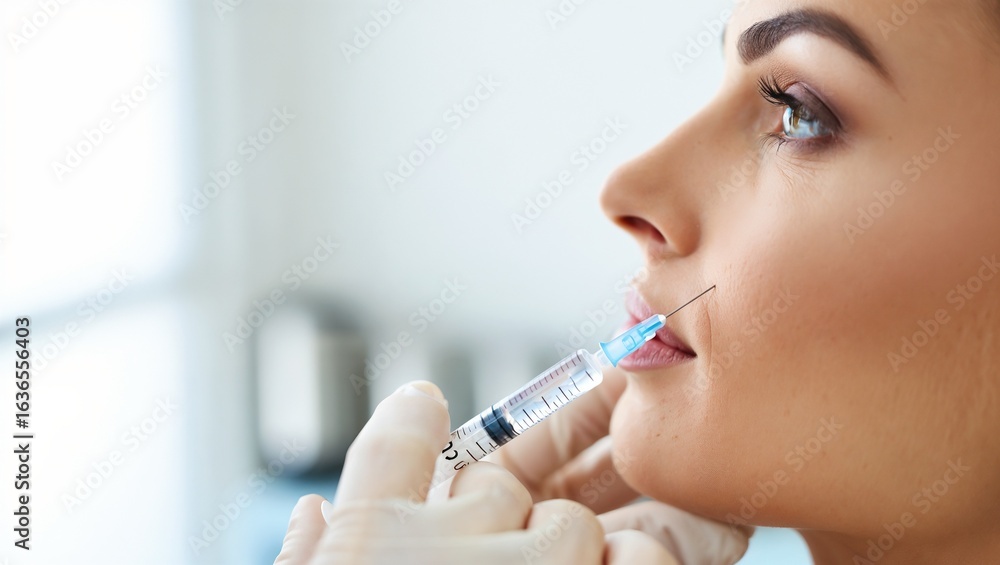 Woman receiving lip filler injection close-up Woman receiving lip filler injection close-up