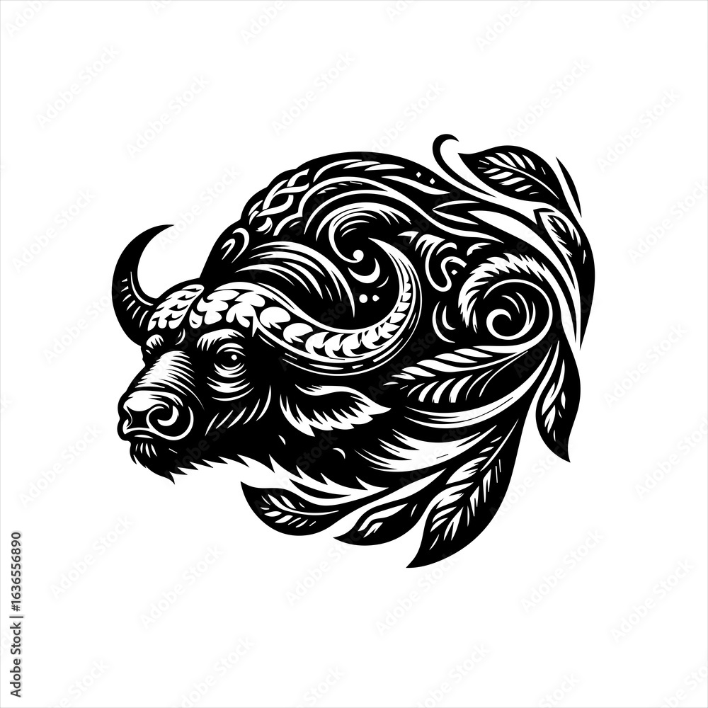 Obraz premium Artistic Black and White Buffalo Illustration.