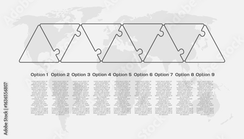 Nine steps line infographic, puzzle diagram