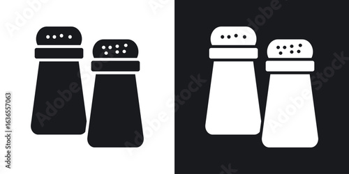 Salt and pepper shakers icon in black and white glyph versions