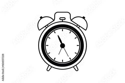 Classic Alarm Clock Illustration in Black and White Silhouette Style