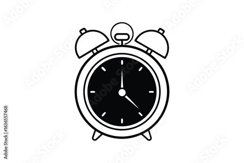 Classic Alarm Clock Icon in Black and White Silhouette Style