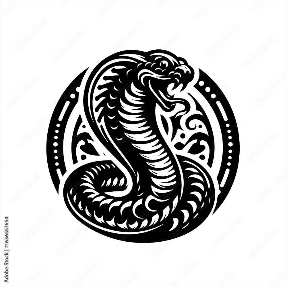 Fototapeta premium Black Cobra Snake Tattoo Design.