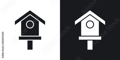 Bird house icon in black and white glyph versions