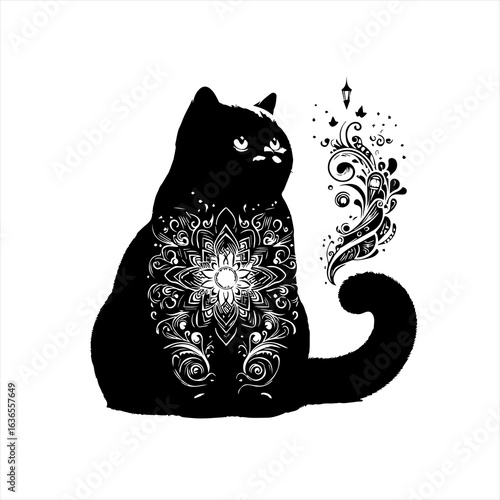 Black Cat with Mandala Design.