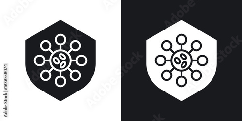 Virus protection shield icon in black and white glyph versions