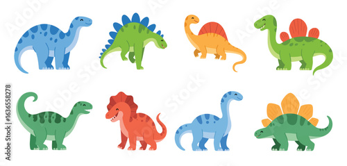 Collection of colorful cartoon dinosaurs on a white background