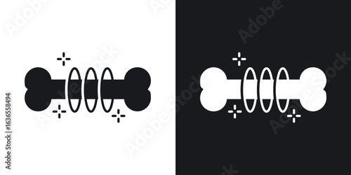 Strong healthy bones icon in black and white glyph versions