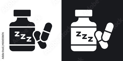 Sleeping pills icon in black and white glyph versions