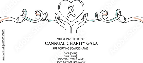 Charity Gala Invitation with Hands Holding Heart and Ribbon