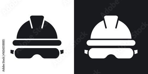 Safety helmet icon in black and white glyph versions